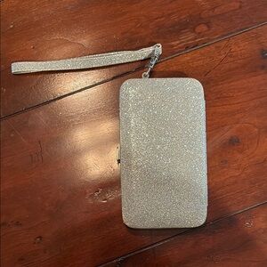Glittery Silver Wallet with Wrist Strap